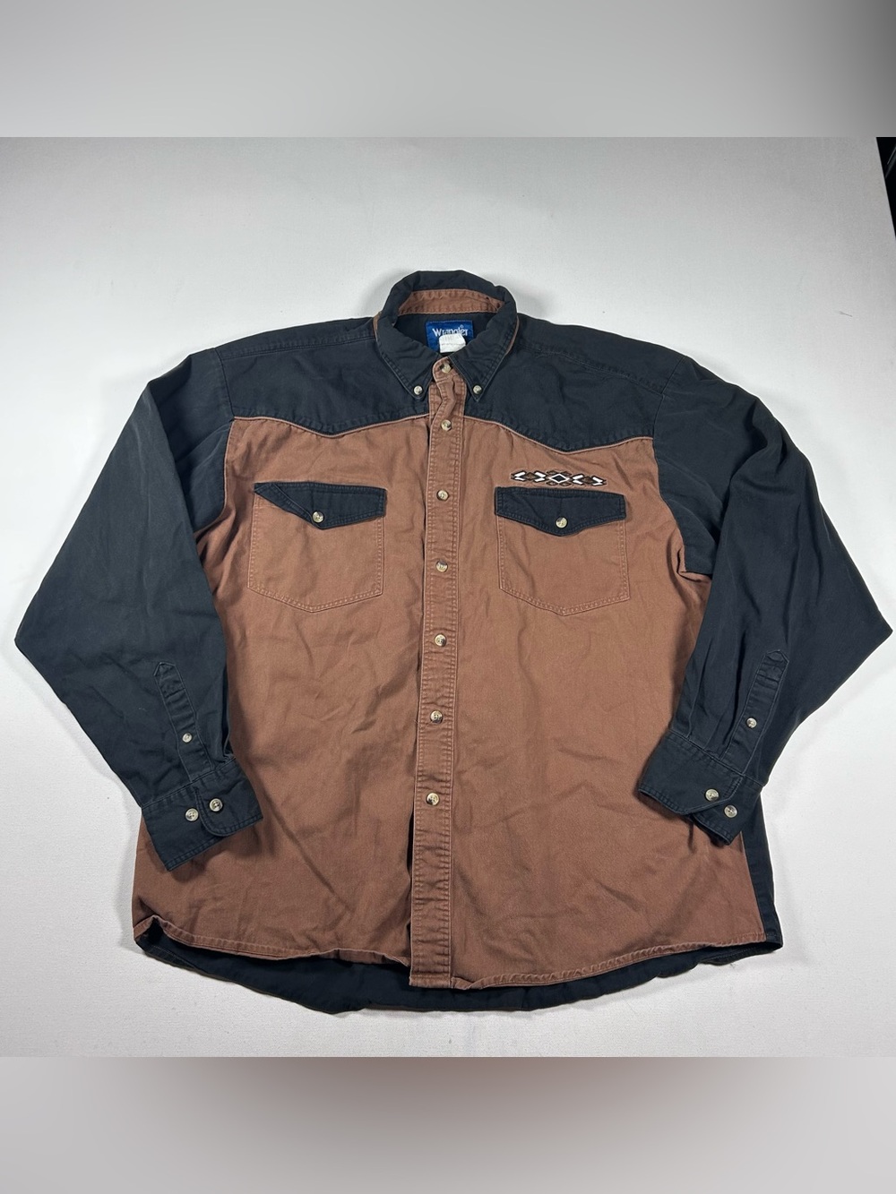 Vintage Wrangler Shirt Mens XL Aztec South Western Rodeo Brushpopper Colorblock